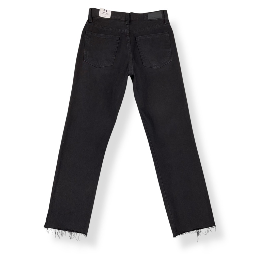MNG Mango JeansHavana High Waisted Straight Leg‎ Black Frayed Hem Womens 2 NEW - Picture 4 of 16